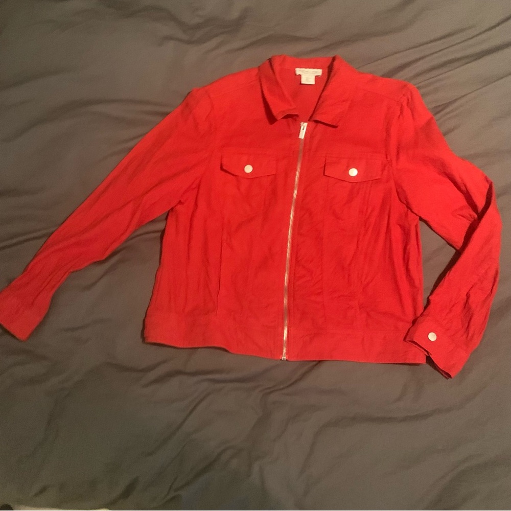 Rachel Zoe Red Zip-Up Linen Casual Utility Style Jacket Sz Large (never worn) - Picture 12 of 14